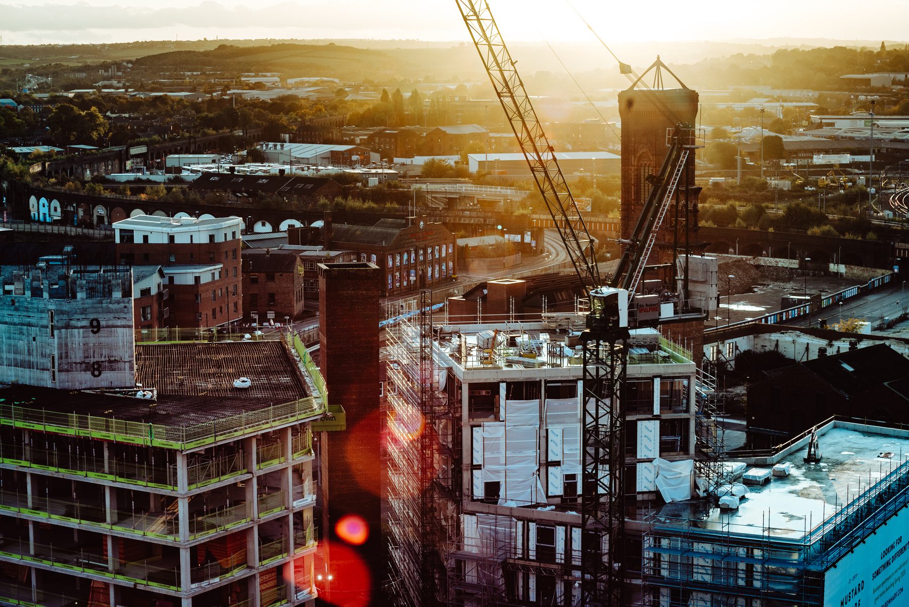 Property development site in Leeds at sunset